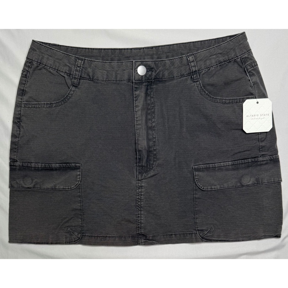 NWT Altar'd State Womens Cargo Mini Skirt Dark Gray Utility Pockets Size L